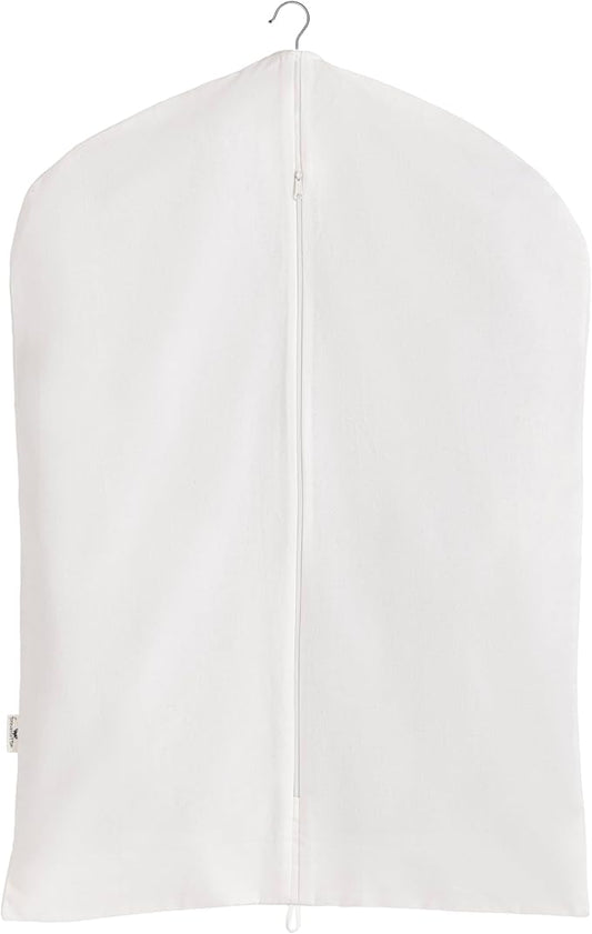 Garment Bag for Hanging Clothes – Organic Cotton Suit & Coat Cover with Zipper | Breathable Closet Organizer for Travel & Storage (Large (24"x48"), Black)