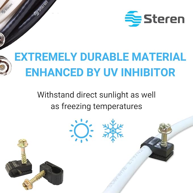 STEREN Coaxial Cable Clips - Cable Holder - Siding Clips for Hanging - Cord Holder for Desk - Cable Clamps - Cord Clip - Wire Organizer Clips - Tv Mount Screws (Black, 100 Count - Single Screw)