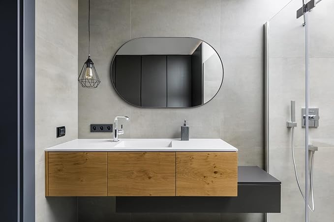 ANDY STAR Oval Bathroom Mirrors, 30x48’’ Double Vanity Mirror, Black Oval Mirrors for Bathroom, Stainless Steel Framed, 1’’ Deep Wall Mounted Vertical/Horizontal