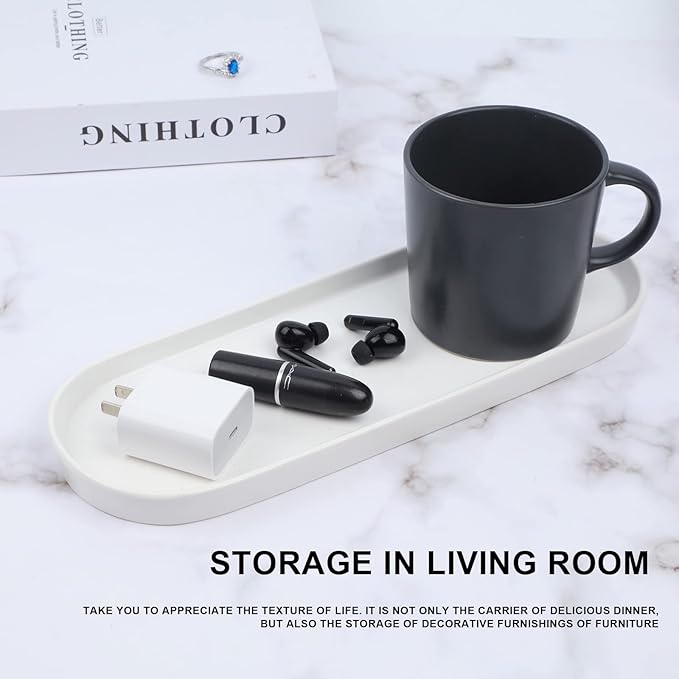 Ceramic Sink Tray, Suit for Bathroom Counter, Bathtub, Cosmetics Dish, Candle, Perfume Shampoo Liquid Soap Tray Simple Style Design Suit for Bathroom and Kitchen (2pcs White)