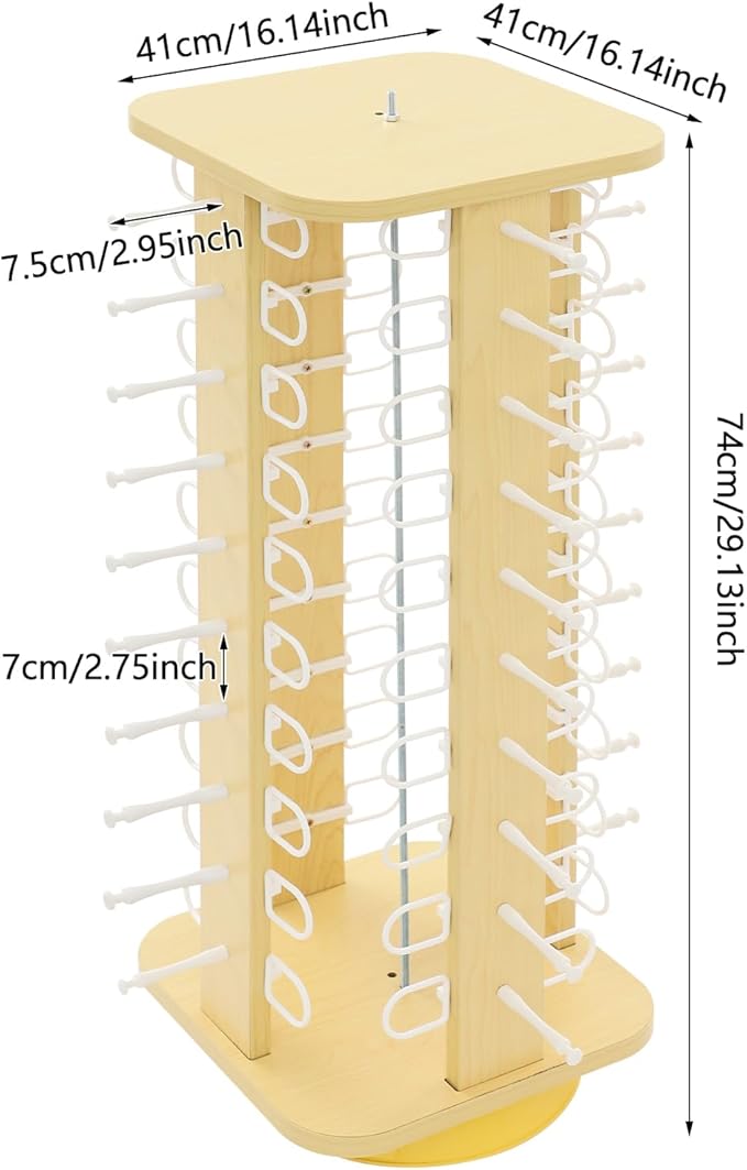 40 Pairs Glasses Rack, 360° Rotating Sunglasses Display Rack, 4-Sided Eyeglasses Storage Organizer, Eyewear Holder, Commercial Sunglasses Display Stand, Log Color