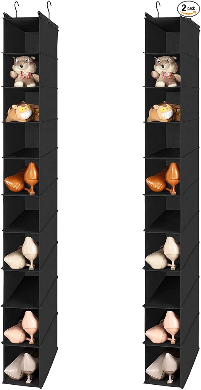 MAX Houser 10-Shelf Hanging Shoe Shelf Organizer, Hanging Shoe Storage for Closet,Pack of 2 (Black)