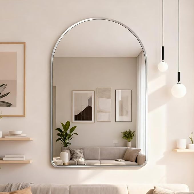 24x36 inch Silver Arched Mirror for Bathroom Vanity Mirror or Wall Decor Arch Mirror Brushed Metal Frame Wall Mounted Mirror for Bathroom LivingRoom Bedroom Entryway
