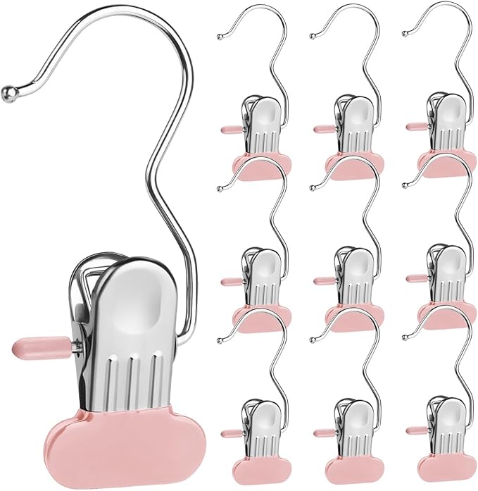 Boot Hangers Clips, 2025 New Heavy Duty Clothes Pin, Multipurpose Boot Hanger with Clips for Closet, Portable Laundry Clip for Travel, Clip Hangers for Pants Hats Socks Gloves (10, Pink)