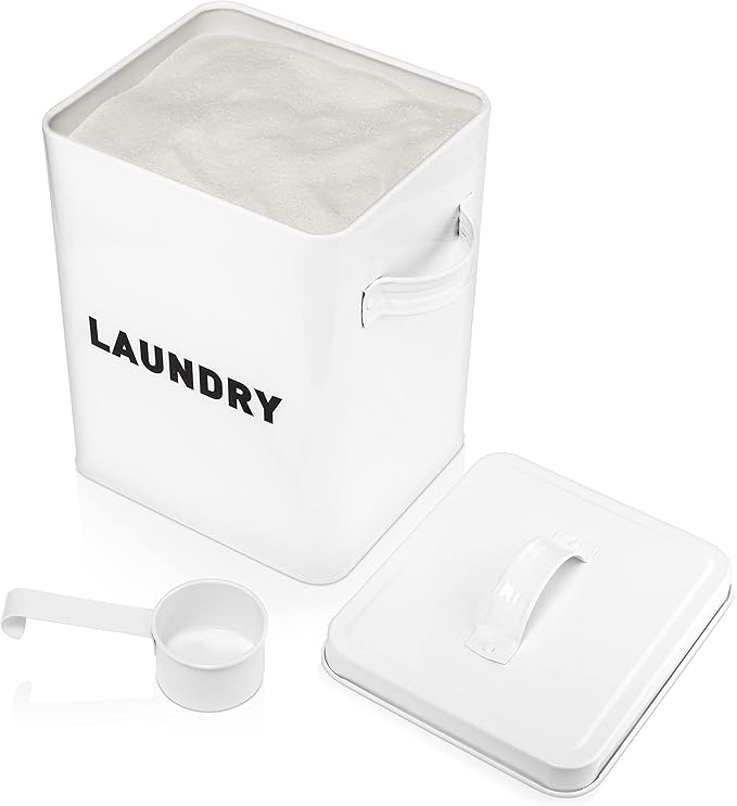 Claimed Corner Metal Storage Canisters and Containers for Home and Kitchen Organization, Function, and Decor (White Laundry Box)