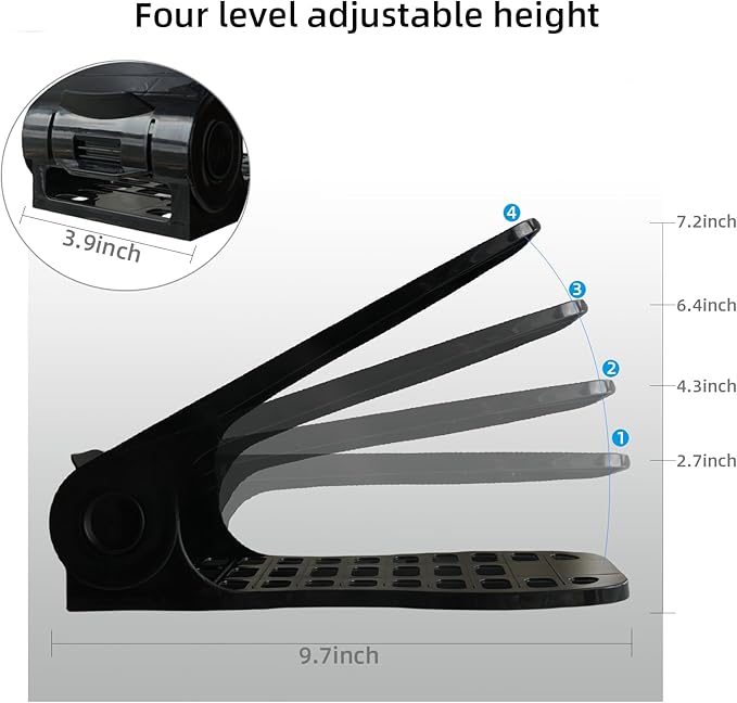 Shoe Slots Organizer, 16PCS No Assembly Required Thickening Adjustable Double Layer Stack Shoe Rack, 50% Space-Saving Storage Rack Holder, Black