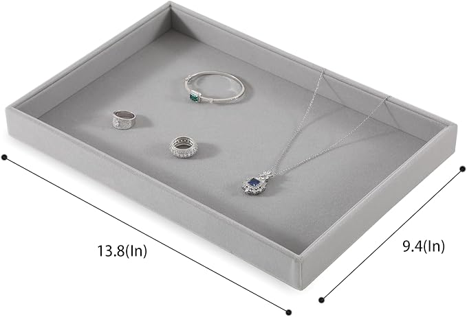 Jewlery Tray, Velvet Jewelry Display,Premium Flat Catch All Trays,Luxury Mens Valet Tray,Grey Jewelry Drawer Organizer