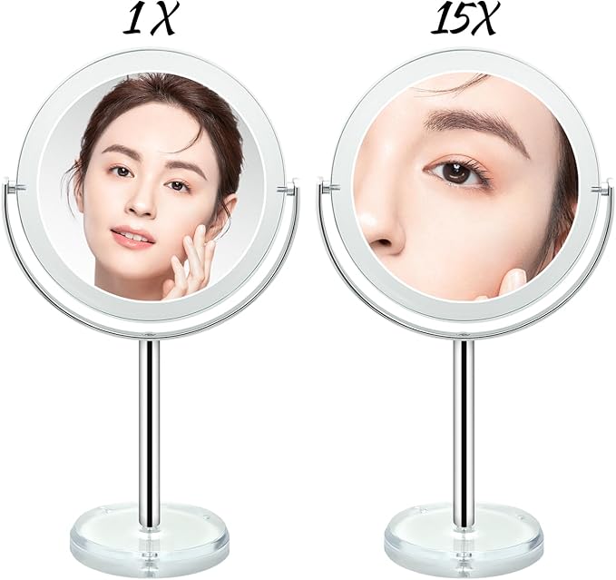Snowflakes 1X / 15X Magnifying Makeup Mirror with Stand - 7 Inch Tabletop Vanity Mirror for Bathroom or Bedroom with 360° Rotation.