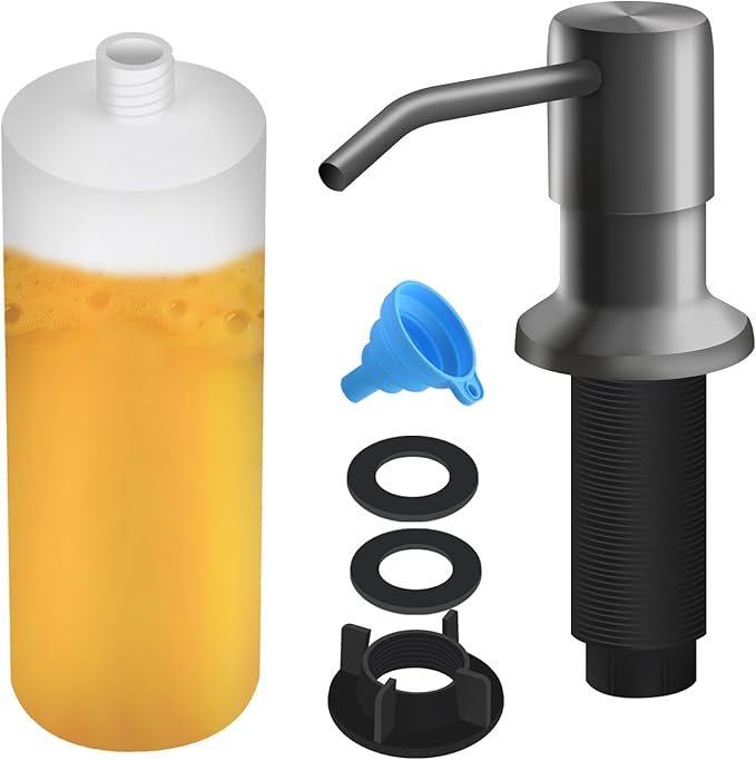 Soap Dispenser for Kitchen Sink, Built in Sink Soap Dispenser Lotion Dispenser with 17 OZ Bottle, Refill from The Top Bar Sink Soap Dispenser, Gray