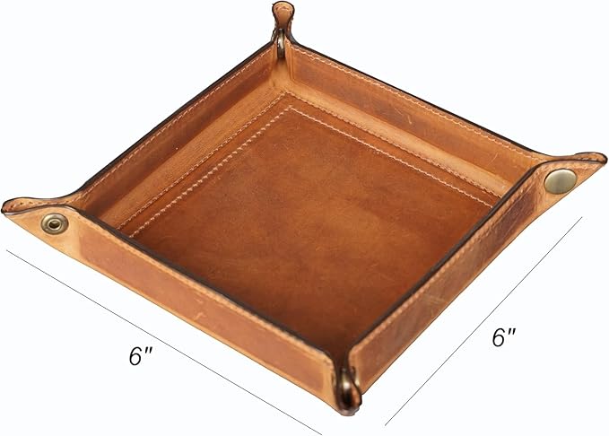 Tolredo Handmade Top Grain Leather Valet Tray – Elegant Organizer for Wallet, Keys, and Phone – Rich Brown (Pack of 2)