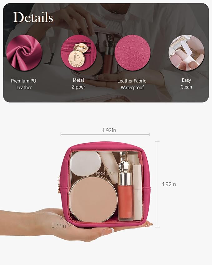 Pocmimut Makeup Bag,Mini Makeup Bag Cute Pouch Purse Organizer Travel Essentials,Clear Makeup Pouch for Car Accessories for Women,Hot Pink