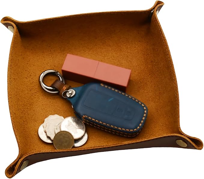 Valet Tray for Men, Leather Jewelry Key Catchall Tray Coin Phone Wallet Caddy Bedside Organizer Storage Box for Men & Women