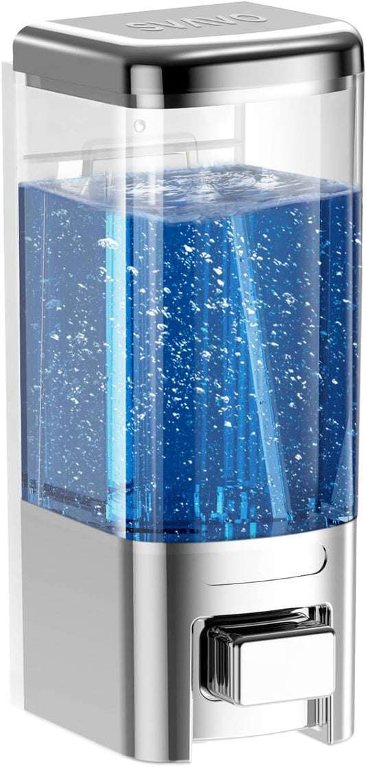 SVAVO Wall Mounted Soap Dispenser - Manual Kitchen Bathroom Hand Soap Dispenser with Anti-Leakage Nozzle Container for Liquid/Gel/Shampoo/Shower Gel/Lotion/Cleaner, 17fl.oz/500ml, Chrome&Clarity