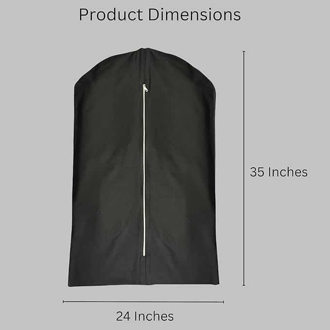 Garment Bag for Hanging Clothes – Organic Cotton Suit & Coat Cover with Zipper | Breathable Closet Organizer for Travel & Storage (Small (24"x35"), Black)