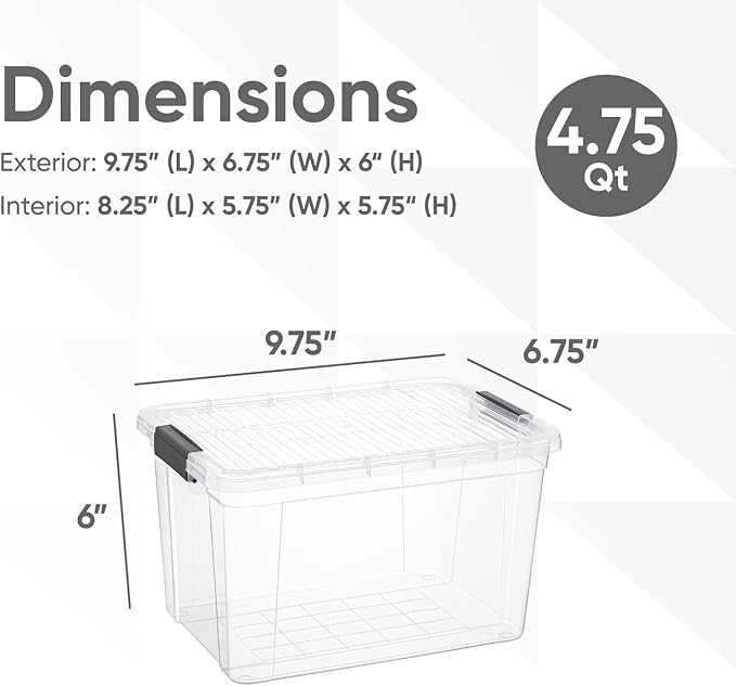 Superio Clear Storage Box with Lid, 4.75 Quart Plastic Container Bins for Organizing, Stackable Crates, BPA Free, Non Toxic, Odor Free, Organizers for Home, Office, School, and Dorm, 18 Pack