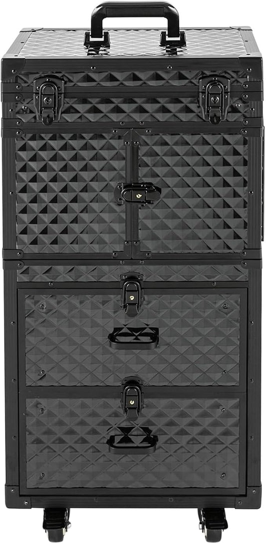 Hairdressing Rolling Case,Makeup Rolling Train Case,Cosmetic Case,Professional Barber Supplies Case,Hairdressing Tools Storage Case,Cosmetology Case with Wheels and Locks,Black