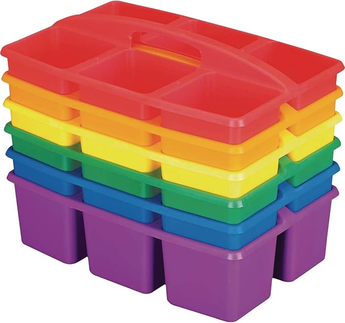 Really Good Stuff Six-Equal-Compartment Caddies - 6 Pack - Classroom Table Caddies - Assorted Colors Portable Plastic Storage Classroom Caddy for Easy Storage of Small Items