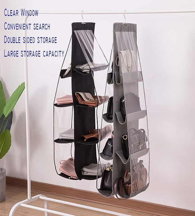 AARAINBOW 1 Pack Hanging Handbag Purse Organizer for Closet, 8 Pockets Wardrobe Space Saving Purse Holder, Handbag Storage Bags Hanging, Womens Purse Storage Organizers, 41L x13.5W (B-Dark Gray)