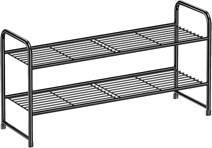 2 Tier Shoe Rack for Closet, Metal Wire, Stackble, Black