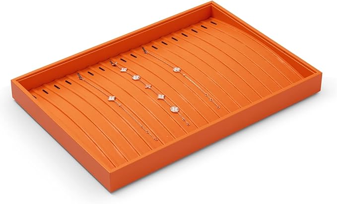 Leather Jewelry Tray Necklace Display Tray Jewelry Drawer Organizer Necklace Bracelet Holder Organizer Tray Stackable Jewelry Trays for Necklace Bracelet Pendant (Orange)