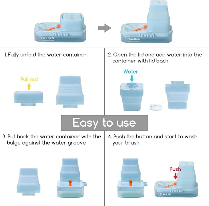 MEEDEN Portable Paint Brush Cleaner: Paint Brush Rinser with Drain for Acrylic, Watercolor & Water-Based Paints - 5-Slot Silicone Brush Washer & Holder, Blue