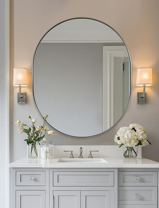 ANDY STAR 30x36’’ Oval Bathroom Mirror, Oval Nickle Mirror Pill-Shaped Design in Stainless Steel Metal Frame for Bathroom, Entryway, Living Room, Contemporary 1" Deep Wall Mount Vertical or Horizontal