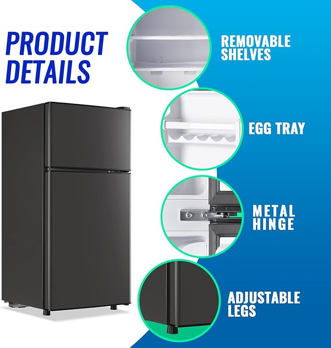2.4 Cu.ft Fridge Dual Door Refrigerator with Freezer Dorm Fridge for Personal Senven Temp Gear Suit for Apartment, Bedroom, Rv Dark Gray