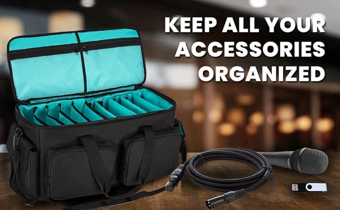 SAVIOUR DJ Cable File Bag, Detachable Padded Bottom and Adjustable Dividers, Stores Music, Audio, and Visual Cabling, Portable Travel Storage and Studio Organization (Blue)