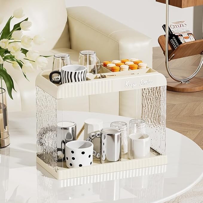 Bathroom Counter Organizer, 2-Tier Acrylic Storage Organizer for Makeup Perfume Lipstick, Skincare Organizers Shelf, Vanity Storage Tray for Bedroom, Living Room, Spice Racks, Coffee Bar