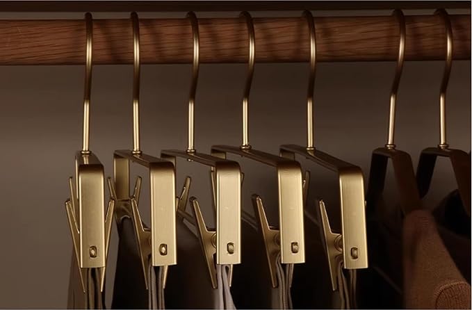 Premium Matte Gold Aluminum Pants Clip Hanger 100 Pack, Extra Smooth & Durable Metal Shirt Dress Aluminum Alloy Hanger,Clothing Support,Clothing Hang