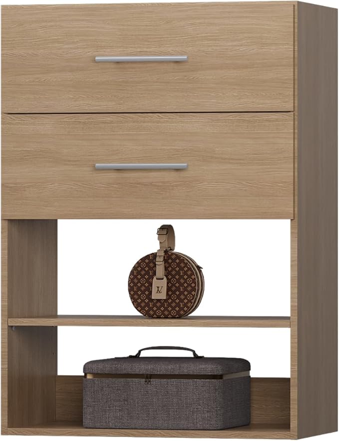 ROOMTEC 19.5" 2 Drawer Short Tower Closet Unit, Modular Closet System with Drawers and Shelf, Wardrobe Organizer for Bedroom or Walk-in Closet, Wall Mounted, Customizable Clothes Storage Unit, Wood