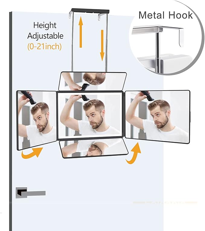 5 Way Mirror for Self Hair Cutting & Shaving, 360 Makeup Mirror with Height Adjustment for Braiding & Styling (Black)