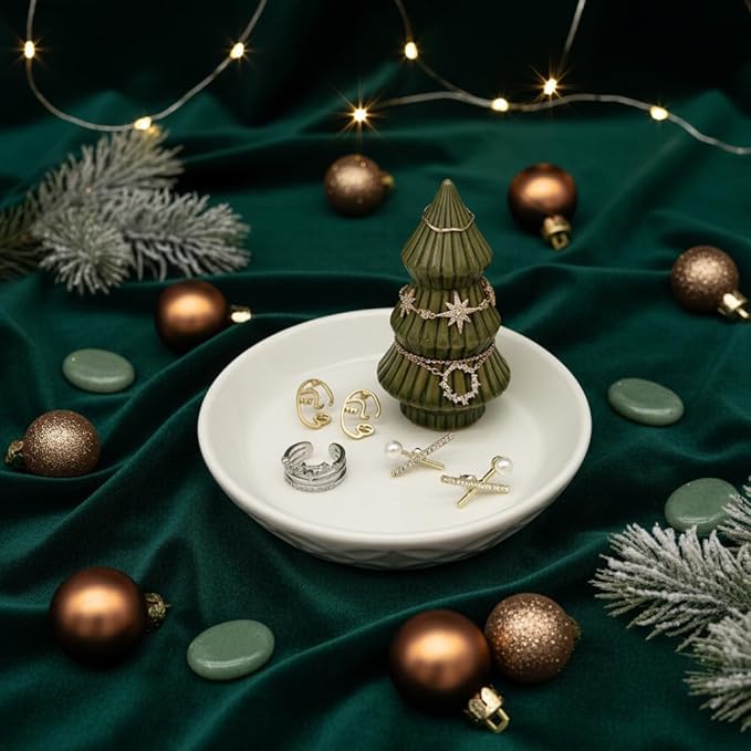 Moss Green Christmas Tree Ring Dish, Jewelry Holder, Jewelry Holder Dish, Christmas Tree Decor, Thanksgiving, Christmas