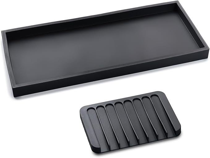 Bloss Vanity Tray with Soap Dish-15.7" Silicone Tray for Bathroom/Kitchen Counter,Sink Vanity Trays with Soap Holder, Toilet Tank Tray, Great Counter Trays for Jewelry Candle Key Jewelry Perfume