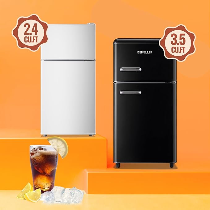 Small Refrigerator Mini Fridge with Double Doors & Separate Freezer & 7 Adjustable Temperature Control, Tiny Size & Personal Fridge Ideal for Office Apartment Dorm White