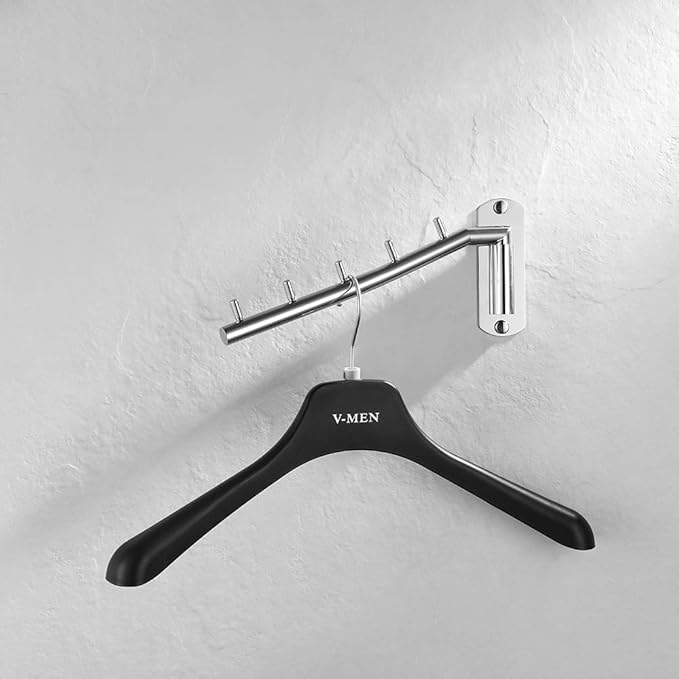 JQK Folding Clothes Hanger Rack, Stainless Steel Swing Arm Hook Holder, Clothing Hanging System Drying Closet Storage Organizer Chrome Wall Mount, SHR100-CH