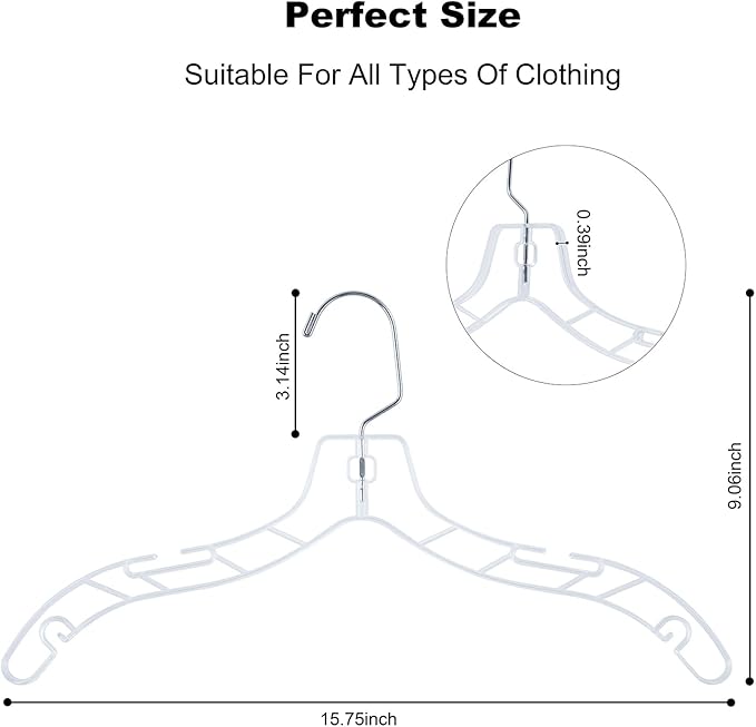 VWV 24pcs Clear Plastic Non-Slip Heavy Duty Hangers for Sweaters, Shirts, Suits, Jackets