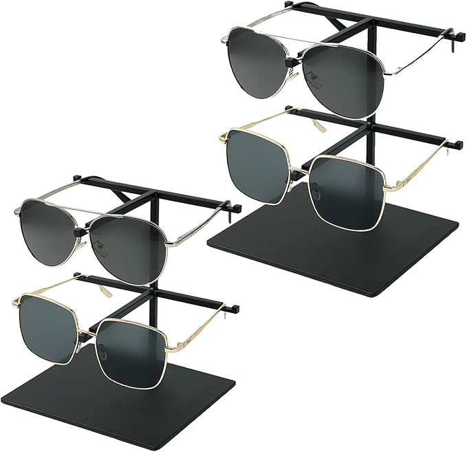 2-Pack Sunglass Display Stand Black Double-Layer Glasses Organizer, Carbon Steel Sunglass Organizer,Suitable for Retail Stores and Home Use Eyeglass Rack (PATENTPENDING)