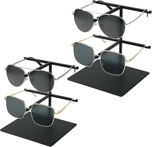 2-Pack Sunglass Display Stand Black Double-Layer Glasses Organizer, Carbon Steel Sunglass Organizer,Suitable for Retail Stores and Home Use Eyeglass Rack (PATENTPENDING)