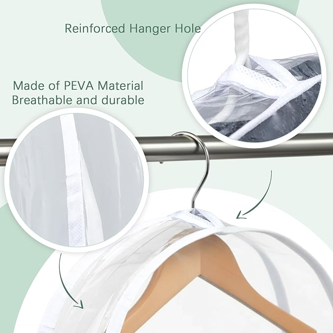 Patelai 8 Pcs Shoulder Covers for Hanging Clothes 24 x 12 x 2 Inches Plastic Garment Dust Covers Protectors with 2" Gusset for Closet Storage Suit, Coats, Jackets, Dress Closet Storage (Transparent)