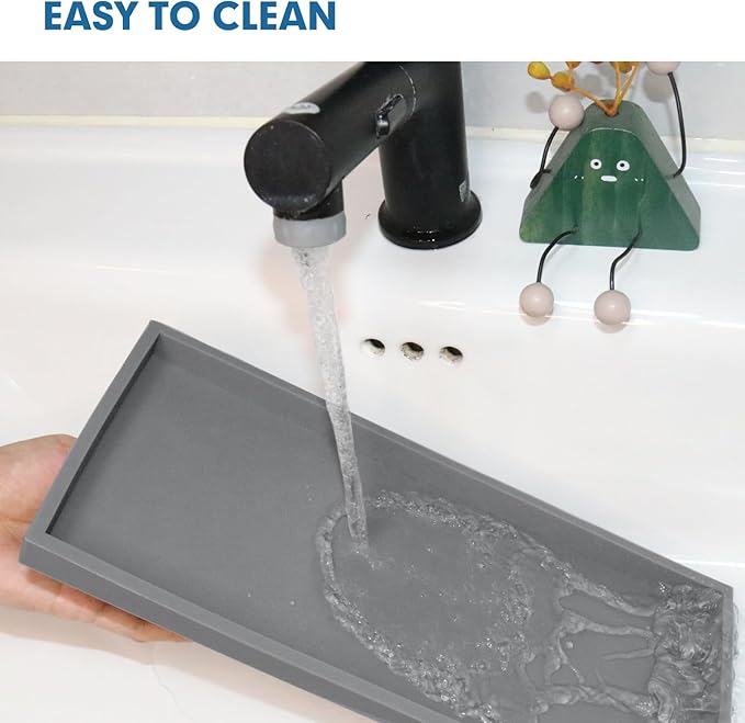 Bloss Silicone Tray Set for Bathroom/Kitchen - 11.8" Bathroom Soap Dispenser Tray and Soap Holder, Silicone Vanity Trays Countertop Organizer for Scrubber, Perfume, Jewelry, Candle Tray