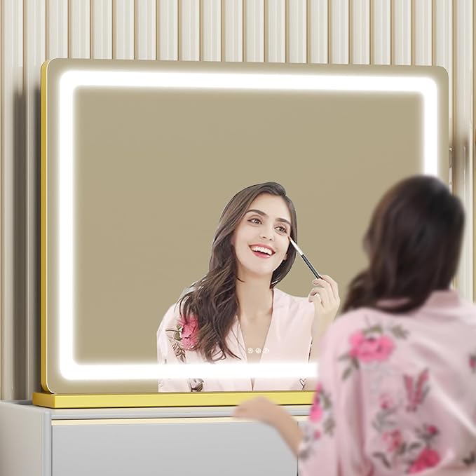 Makeup Vanity Mirror 24" x 19" Large LED Makeup Mirror, Desk Mirorr with Lights, Light up Mirror with 10X Magnification and, Dimmable 3 Modes, Touch Control White