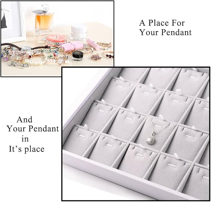 Oirlv Velvet Stackable Jewelry Trays Pendant Display Organizer Storage Tray (24 Grids Pendant)