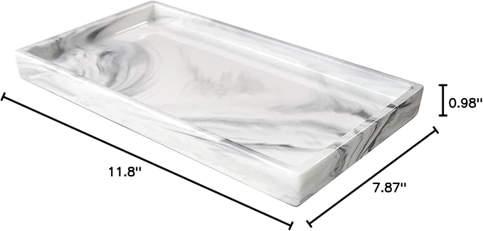 Marble Tray for Bathroom Counter Decor Ceramic Perfume Organizer Vanity Tray for Dresser Jewelry Dish Key Plate Rectangle Marble Sink Trays Countertop Organizer White,Large