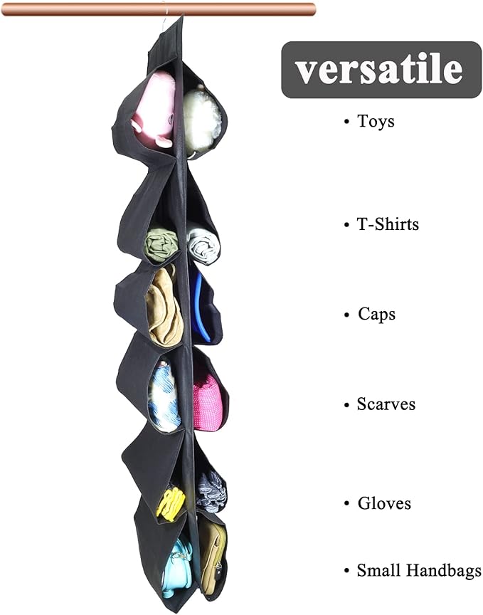 2 Pack 12 Large Pockets Hanging Shoe Organizer for Closet with Roating Hanger for Storage Mens Shoes,Kids Clothes,Also can used as Travel shoe rack hanging,Black