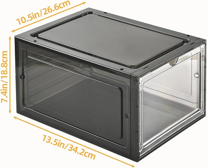 Hat Organizer Box,Stackable Clear Baseball Caps Holder Box Containers with Magnetic Door for Hats Snapback Cap Storage,Clear Hat Storage with Magnetic Door, Holds 20 Hats (black clear, 2 pack)