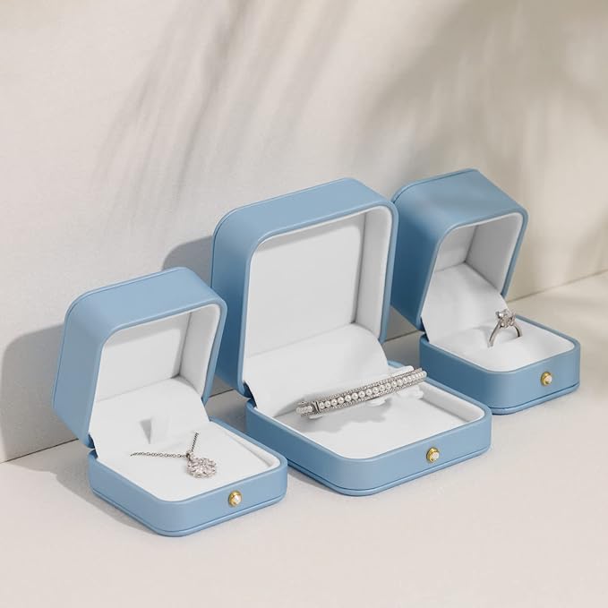 Oirlv Elegant Sky Blue Necklace Gift Box Leather Necklace Boxes for Jewelry Gift Velvet Interior Pendant Box