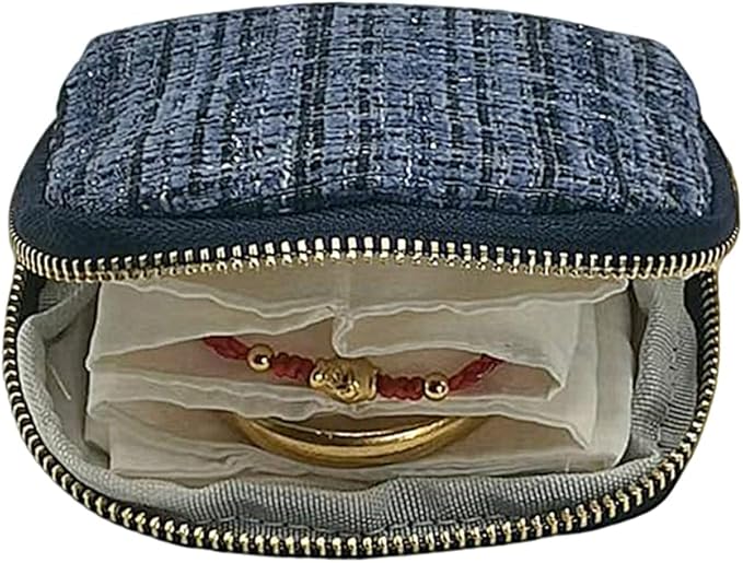 Small Travel Jewelry Case - Jewelry Travel Organizer Bag with Tassel Zipper for Bracelets, Necklaces, Bangles, Jewelry Organizer Storage Bag Gift for Women Girls - LJB002-Dark Blue