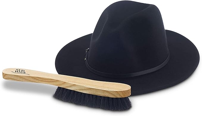 Fedora Hat Brush Lint Remover Duster Brushes for Felt Hats 100% Horse Hair (Black) Wood Brush