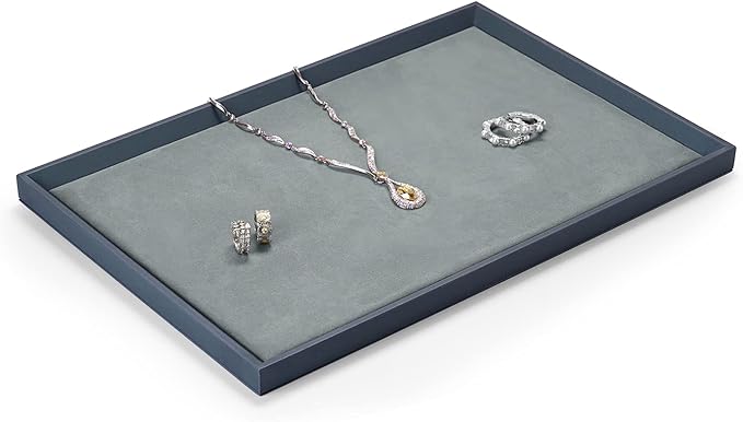 PU Leather Jewelry Flat Tray Jewelry Display Holder Showcase Jewelry Display Organizer Tray,Catchall Tray, Valet Tray, Nightstand or Dresser Organizer(Large,Blue)